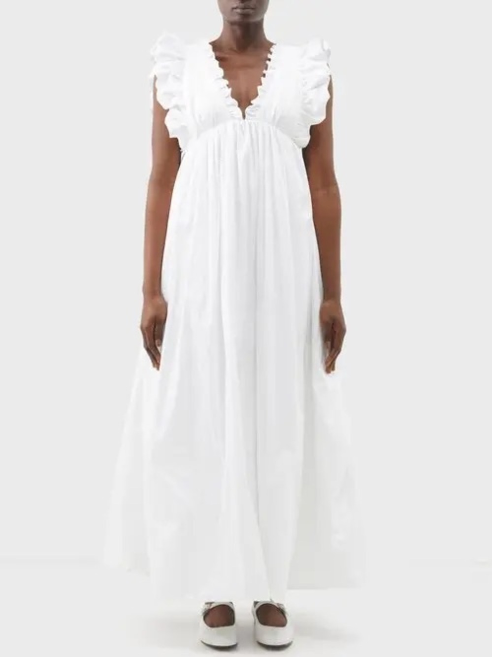 Kika Vargas White Tatiana Ruffled Edge Cotton Blend Maxi Dress